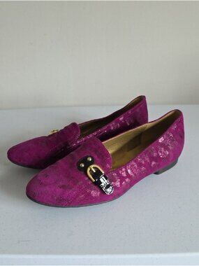 GEOX | Leopard Print Flats Purple Suede Black Buckle Sz 7